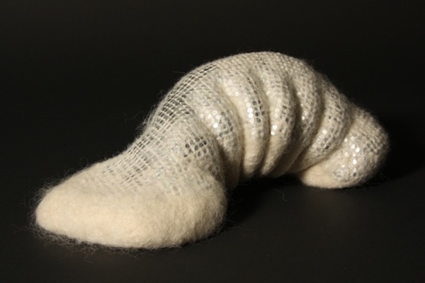 Stephanie Metz "Lorica #4" Felted wool, metal mesh 11.5" x 5" x 4.5" 2012