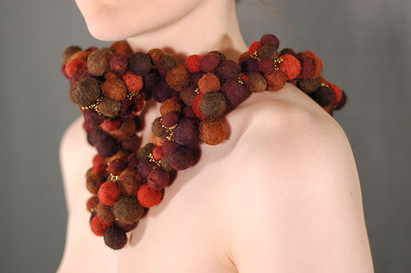 "Autumn", 2010 | glass beads, magnets, & wool Pierce Arrow Building, Buffalo, NY, Runway 3.0 Buffalo Fashion Show. Note: This particular piece was never accepted into any formal juried exhibition, but was part of a stationary group show put on by the fiber design program at my college.