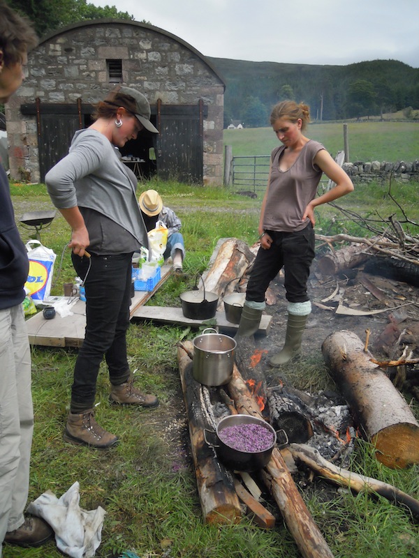 Our workshop hostesses tending the open fire which we used to heat our dye baths.