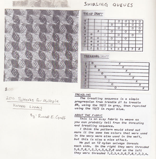 Photocopied pieces of the weaving draft by Groff.