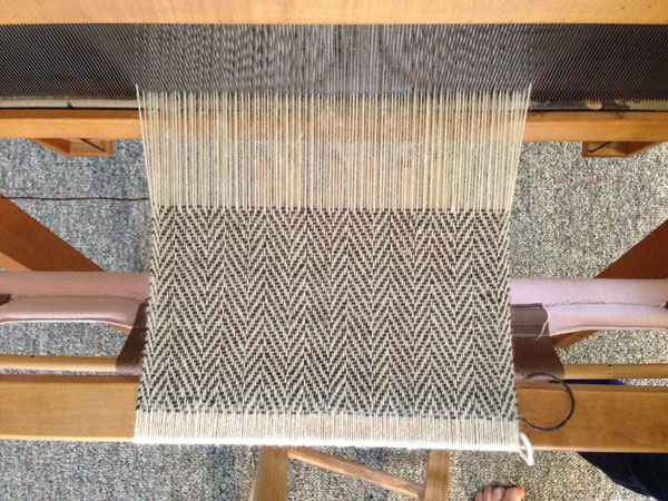 Sample of the herringbone weave set at 18 ends per inch on my small loom.