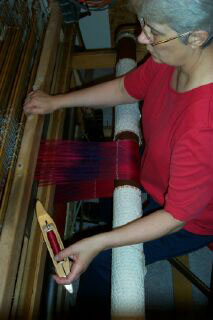 Laura Fry at the loom
