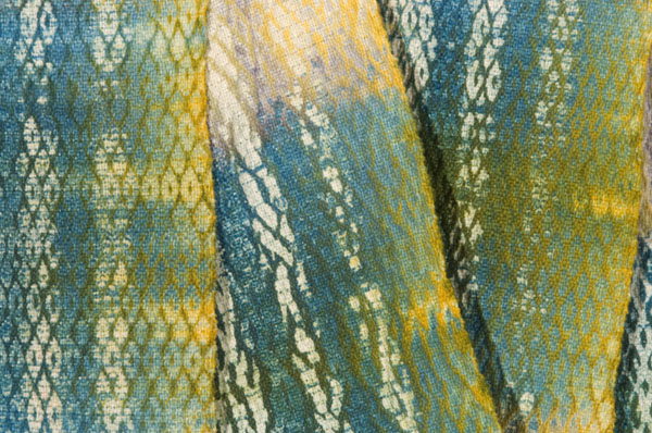 Detail shot of a woven shibori work.