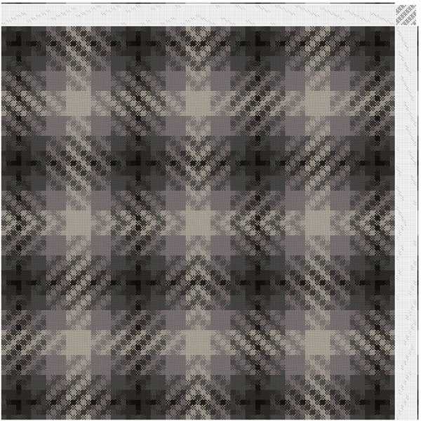 This is the first direction taken with my design process. Done in shades of grey- creating a plaid/check pattern. The deflected double weave creates a counter pattern with diagonal, central converging lines. 